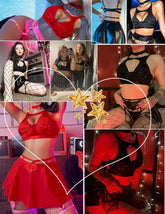 Avidlove Dessous-Set, PU-Lederrock, hoch tailliertes Kostüm-Outfit mit Halsband